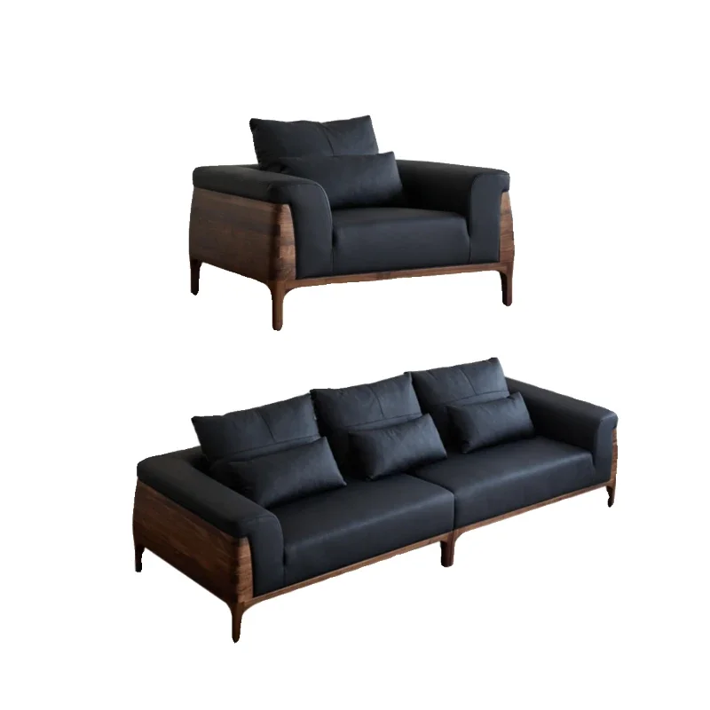 

North American black walnut, simple living room furniture, leather, solid wood, sofa combination