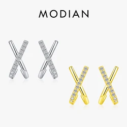 Modian 2026 New Design X Shape Fashion Earring 925 Sterling Silver Luxury Sparkling Stud Earrings For Women Girls Jewelry Arete