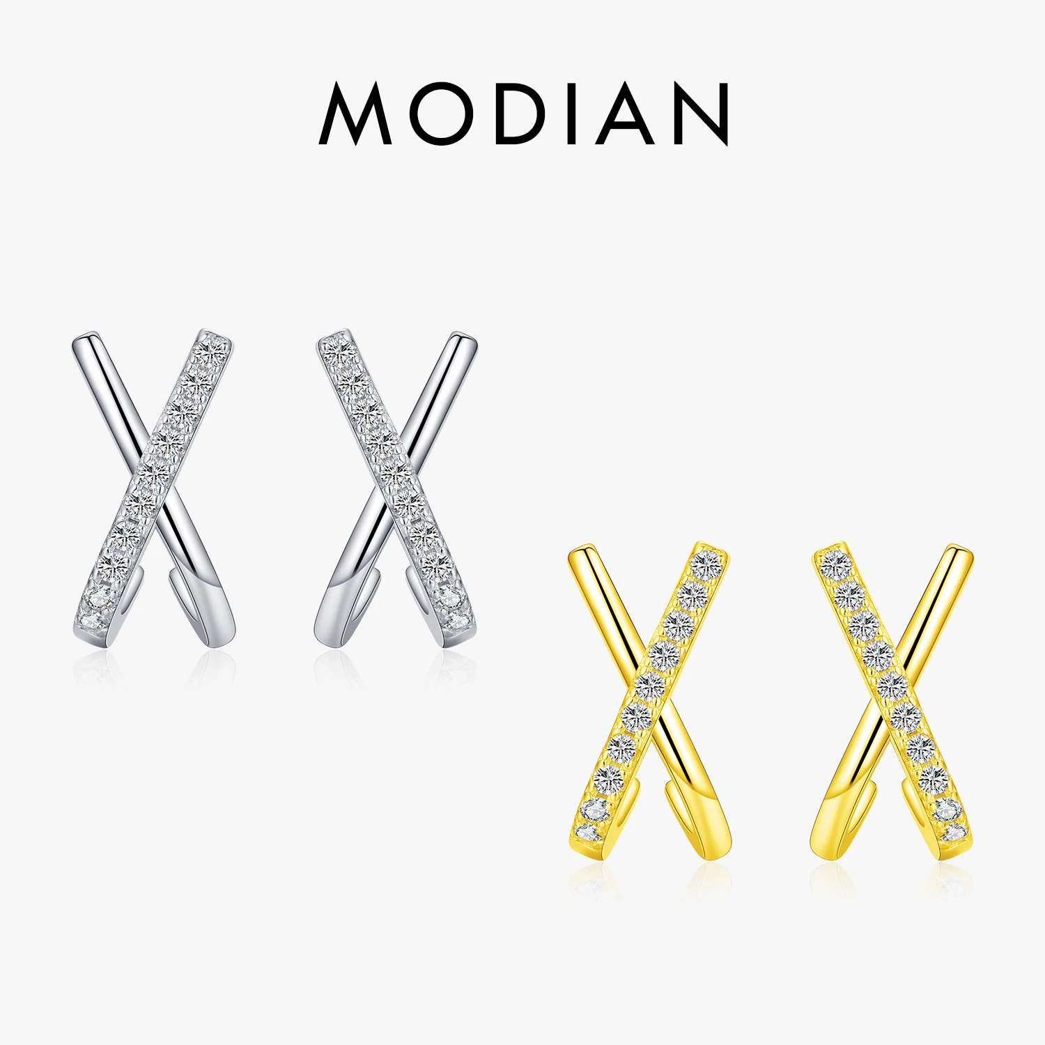 Modian 2026 New Design X Shape Fashion Earring 925 Sterling Silver Luxury Sparkling Stud Earrings For Women Girls Jewelry Arete