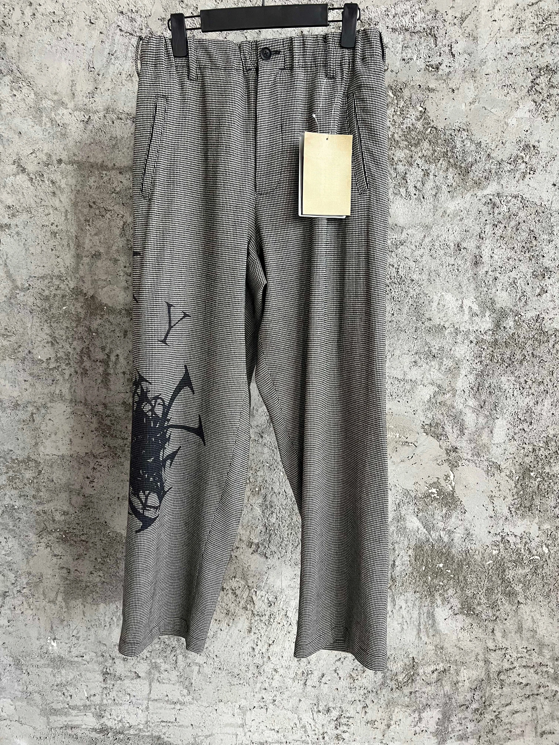 TOP-YAMAMOTO original plaid print pattern loose casual long pants Linen plaid straight-leg pants are trendy