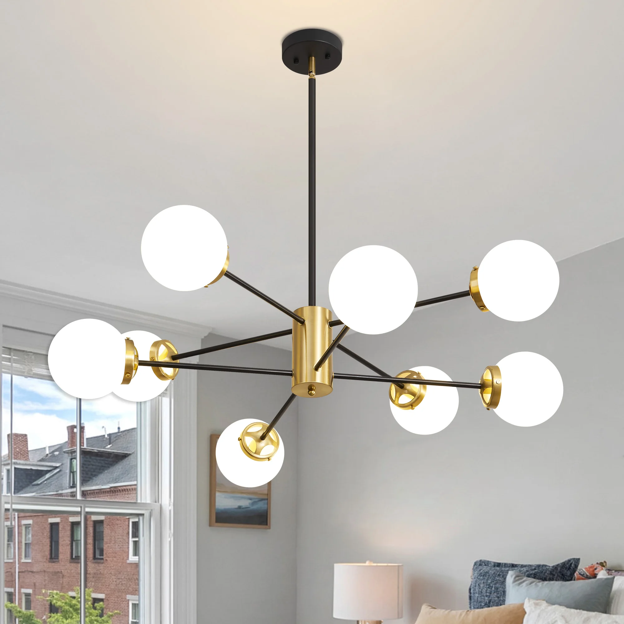 6/8 Lights Modern Sputnik Chandelier w/ Lightshade Adjustable Height Ceiling Hanging Lamp for Living Room Kitchen Bedroom Hotel