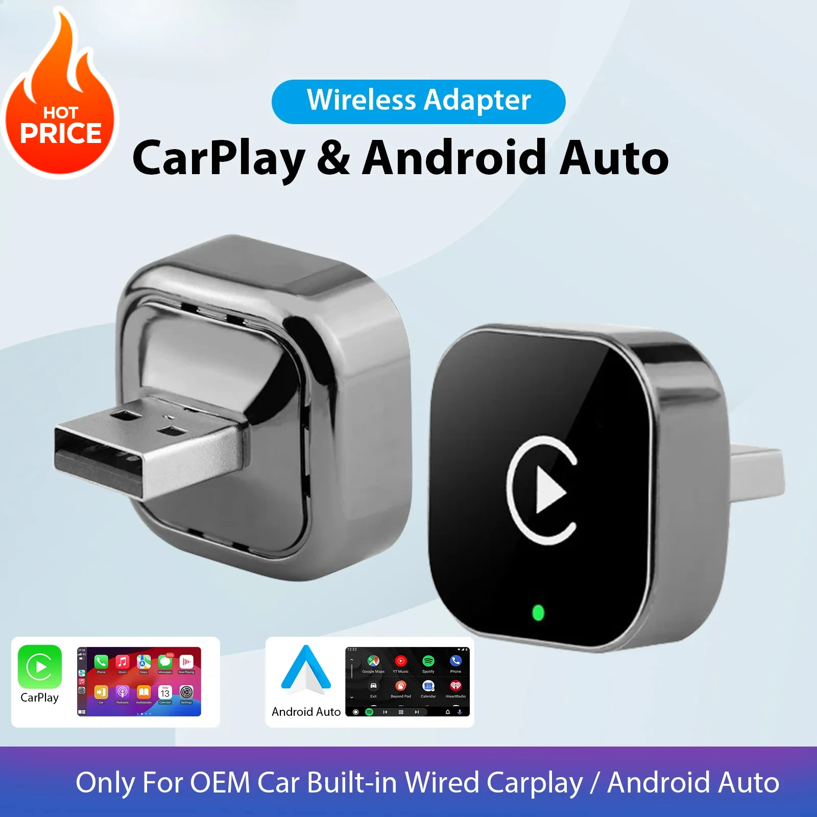 New 2026 Pionray 2 in 1 Wireless CarPlay Adapter&Android Auto Wireless Adapter, 5Ghz WiFi Type-C/USB Plug Play CarPlay Wireless