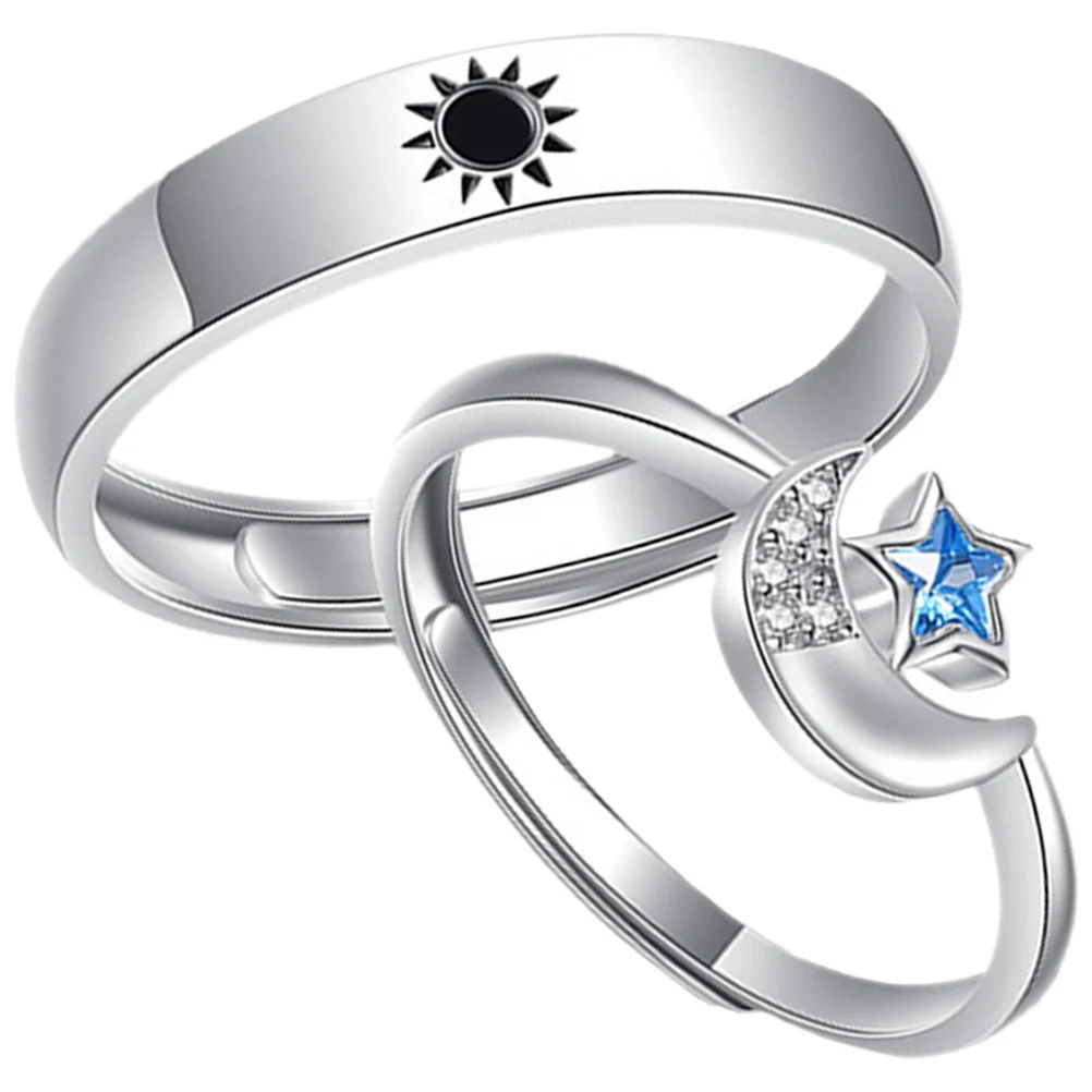 

1Pair Couples Open Rings Sun Moon Star Pattern Adjustable Romantic Matching Rings for Daily Wear Lover Gift Matching Ring