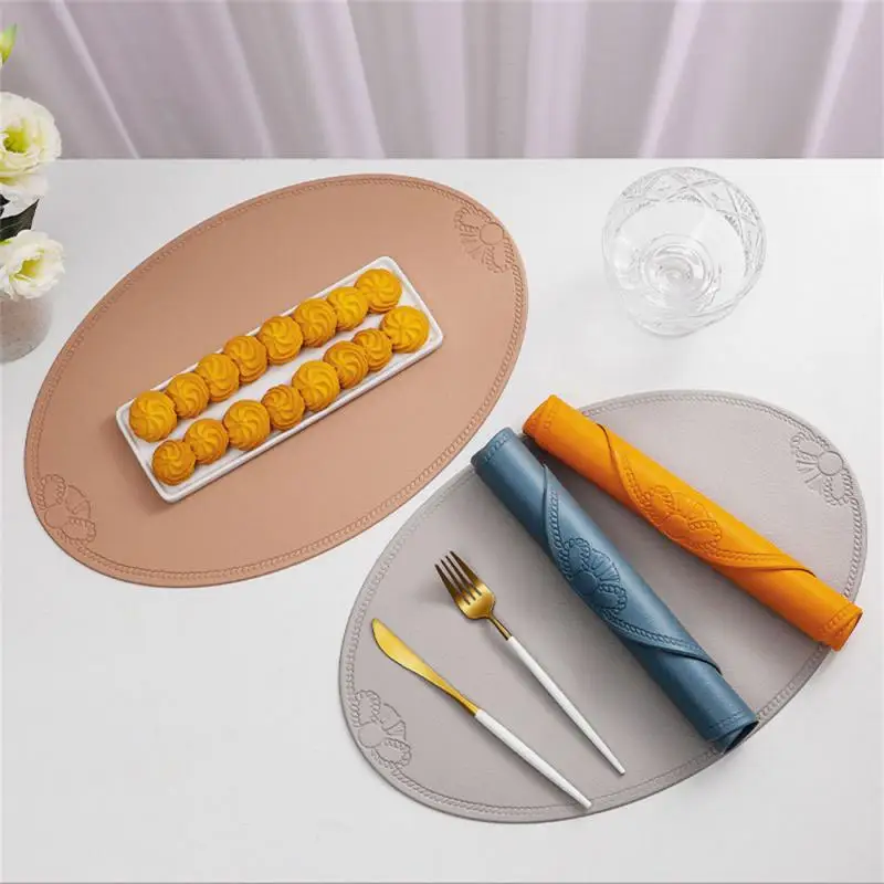 Placemats Adsorption Anti-slip Waterproof And Easy To Wash Wine Red Light Blue Heat Insulation Pad Household Pot Pad Leather Pad