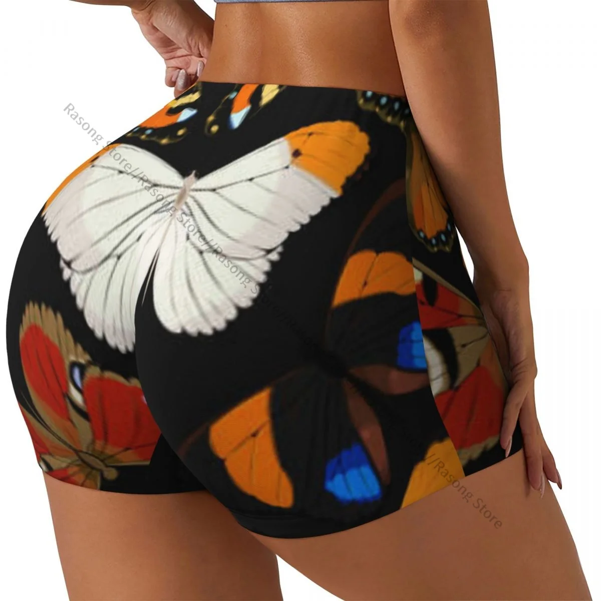 Push Up Short Elasticity Scrunch Butt Butterflies Colorful Running Shorts Sports Shorts Womens Clothes Gym
