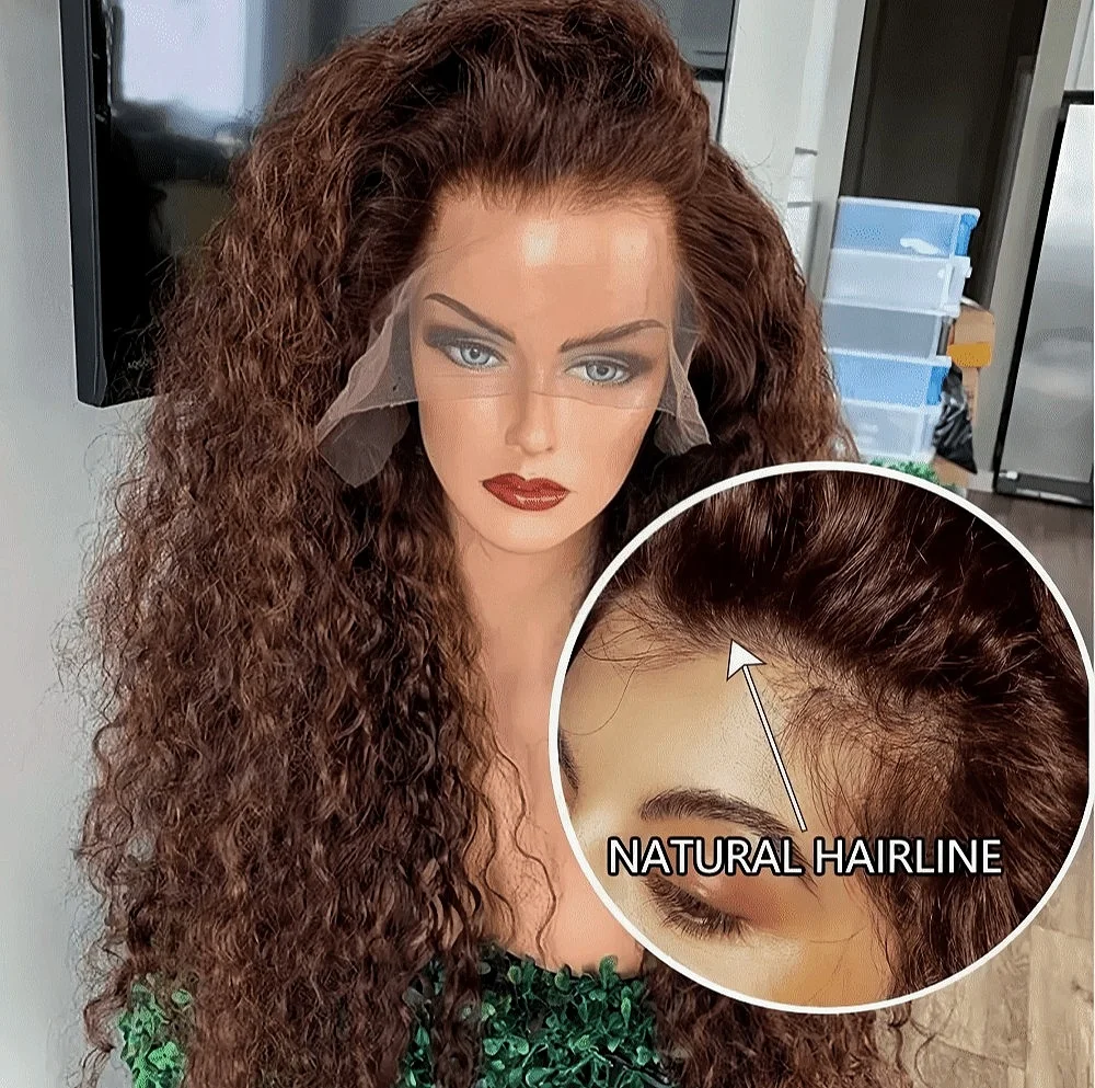 

Chocolate Brown Loose Deep Wave Frontal Wig 13x4 Hd Transparent Lace Wig Curly Lace Front Water Wave Wig Synthetic For Women