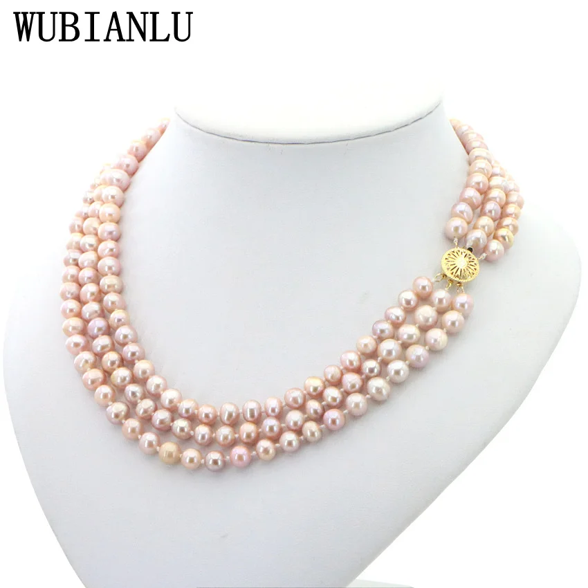 

Classic Natural 3 Rows Freshwater Pearls Necklace Women Jewelry 7-8mm Beads Multicolor Selection Birthday Party Clavicle Chain