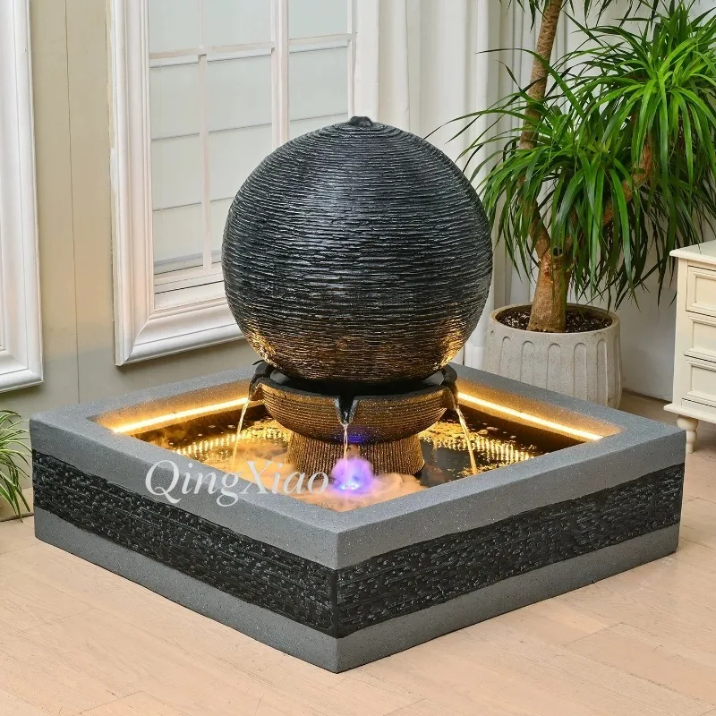 Floor Standing Sphere Water Fountain Ornament European Style Water Feature for Living Room Patio Hotel Lobby Landscape Decor