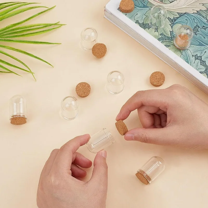 20 Sets Glass Cloche Dome Mini Display Bell Jar with Cork Base 1.43Inch Terrarium Bottles Container Stand Cover Case Clear