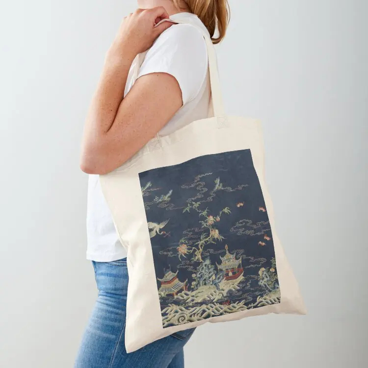 

Panel with cranes over an immortal land embroidery Tote Bag Custom bag Reusable bags Canvas bag