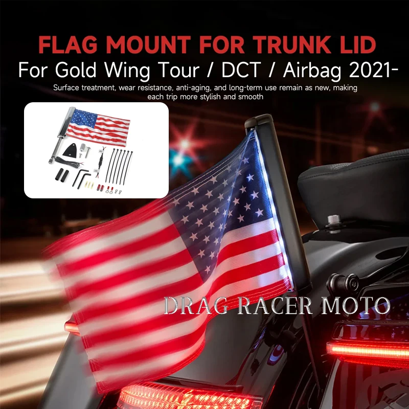 

For Gold Wing Tour DCT Airbag 2021- Flag Mount For Trunk Lid GL1800 Motorcycle trunk flag right rear trunk flag with LED