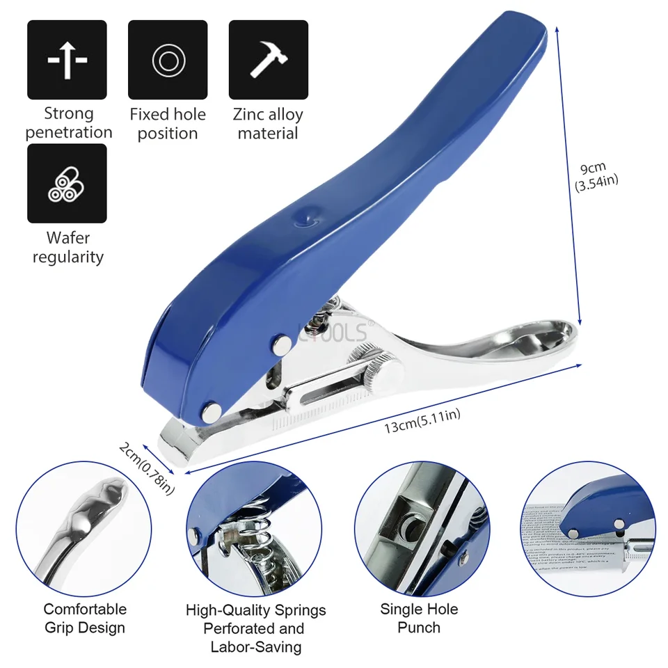 Nikou Heavy Duty Single Hole Punch – 10mm Flat Oblique Opening For PVC Cards & Edge Banding, Chrome Plated Handheld Pliers With Kit
