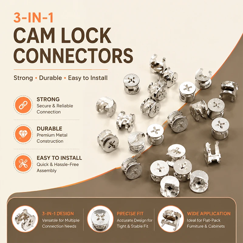

3-in-1 Eccentric Wheel Joining Fitting Knock-Down Assembly Connector Screw Set for DIY Furniture Cabinet Wardrobe Hardware