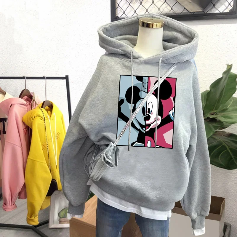 Disney Hoodie Fashion Loose Women's Sweatshirt Mickey Cute Print Pullover Thickened Long Sleeved Sweatshirt Top Y2K