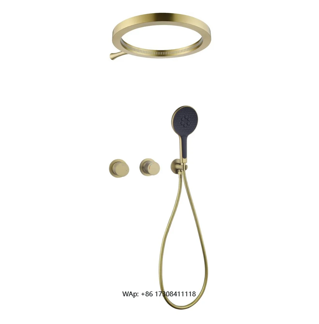2025 Luxury Brass Round Waterfall Shower Set Bathroom Concealed Rainfall Hot and Cold Brushed Gold Shower System Sets