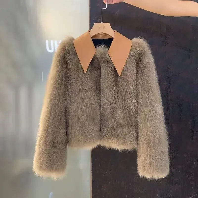 

Skin Hair One Body Korean Temperament Autumn and Winter New Ladies Jacket Fashion Slim Fur Small Fragrance Short Coat Woman