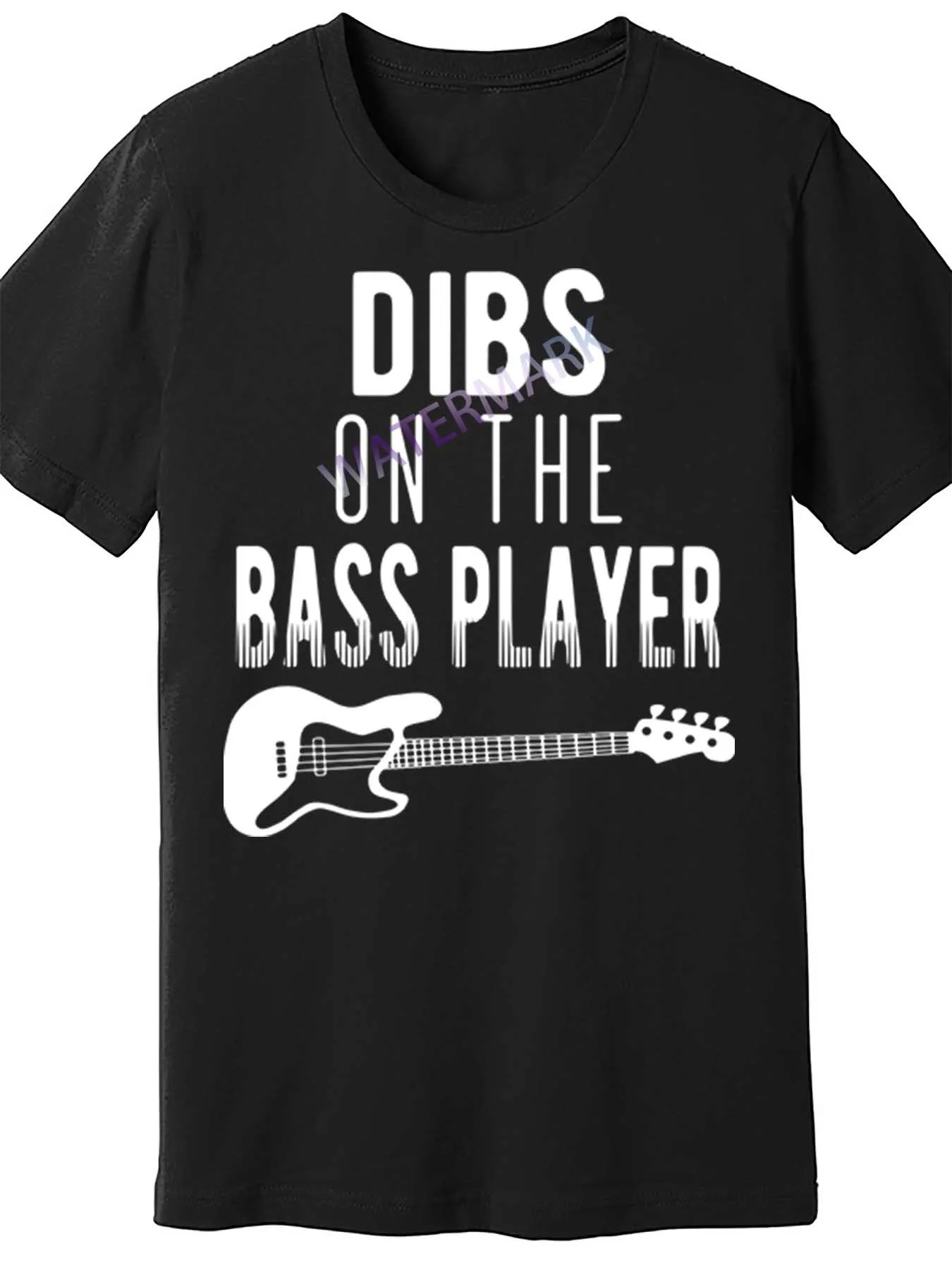 

[Повседневная одежда] Мужская футболка с короткими рукавами Funny «Dibs on the Bass Player» — черный хлопковый трикотаж, повседневный круглый вырез, машинная стирка