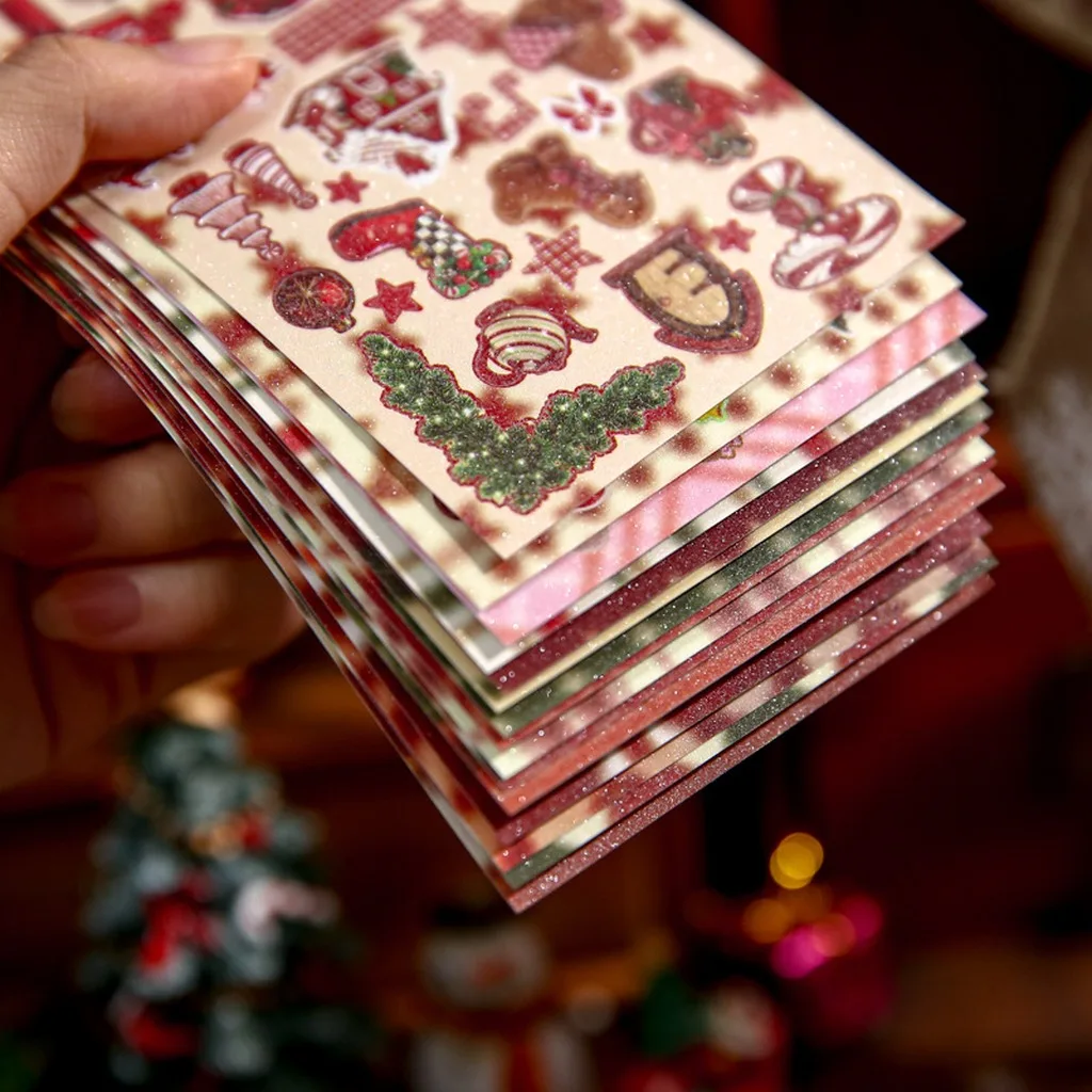 Christmas Scrapbook Stickers, 30 Sheets Glitter Finished Coated Paper Stickers For Diy Journal Craft Holiday Decoration