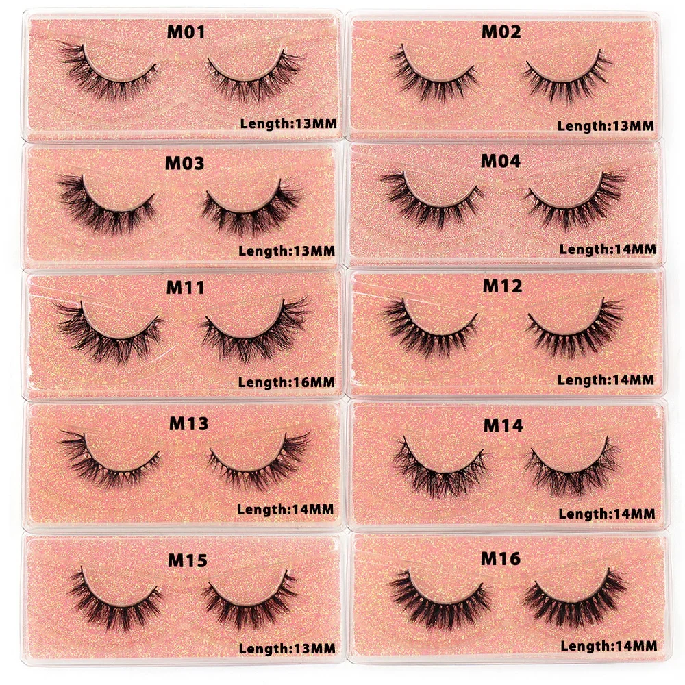 Mink Lashes 3D Short Mink Eyelashes Natural False Eyelashes Volume Wispy Mink Lashes Extension 13-14mm Eyelashes Makeup