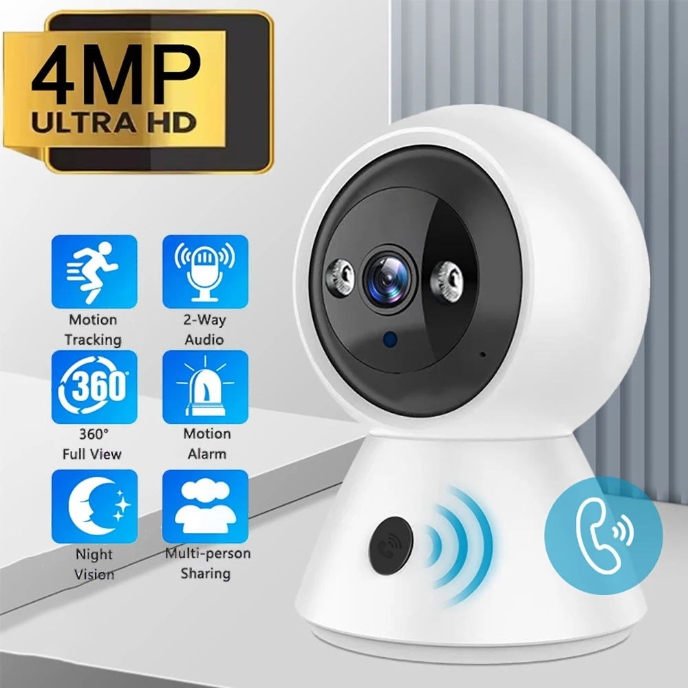 

4-мегапиксельная IP-камера WIFI 2,4G PTZ-наблюдение, безопасность, вызов в один клик, HD радионяня, ночное видение, домашнее мини-PTZ-безопасность, видеонаблюдение