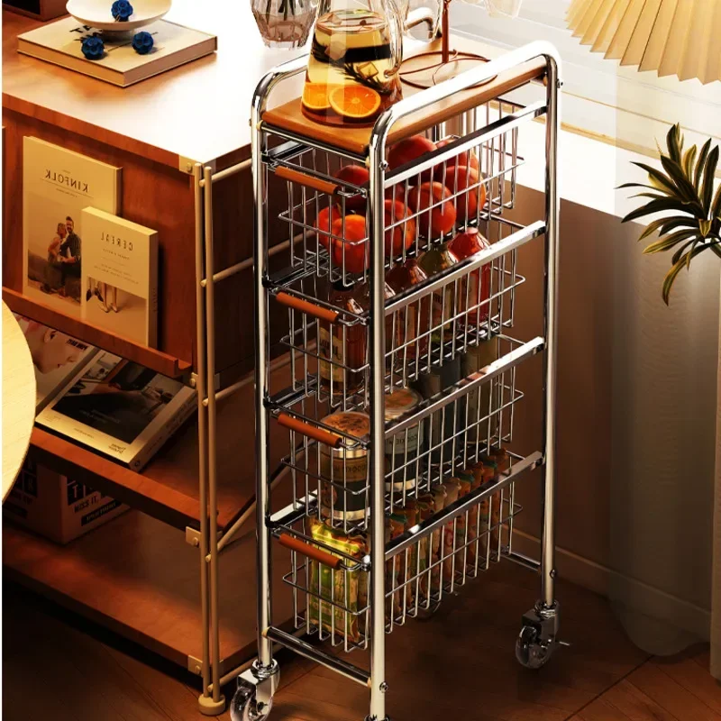 

Ancient Wind Seam Fruit And Vegetable Cart Living Room Snacks Debris Storage Rack Very Narrow Gap Mobile Bathroom Rack