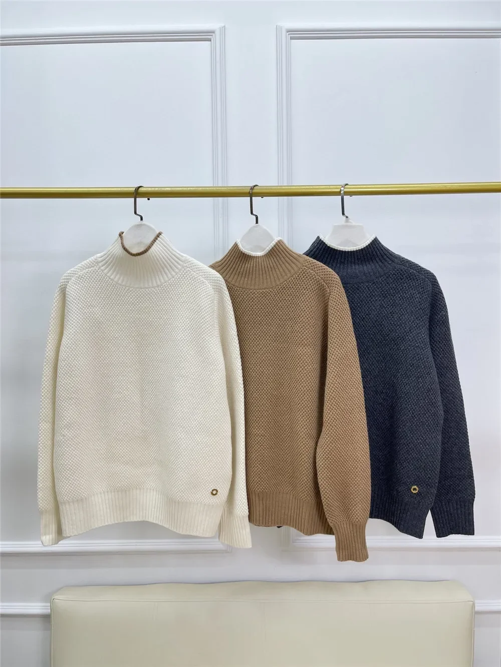 

Women's Turtleneck Cashmere Sweater Autumn Winter Contrast Color Long Sleeve Fashion Ladies Knitted Pullover