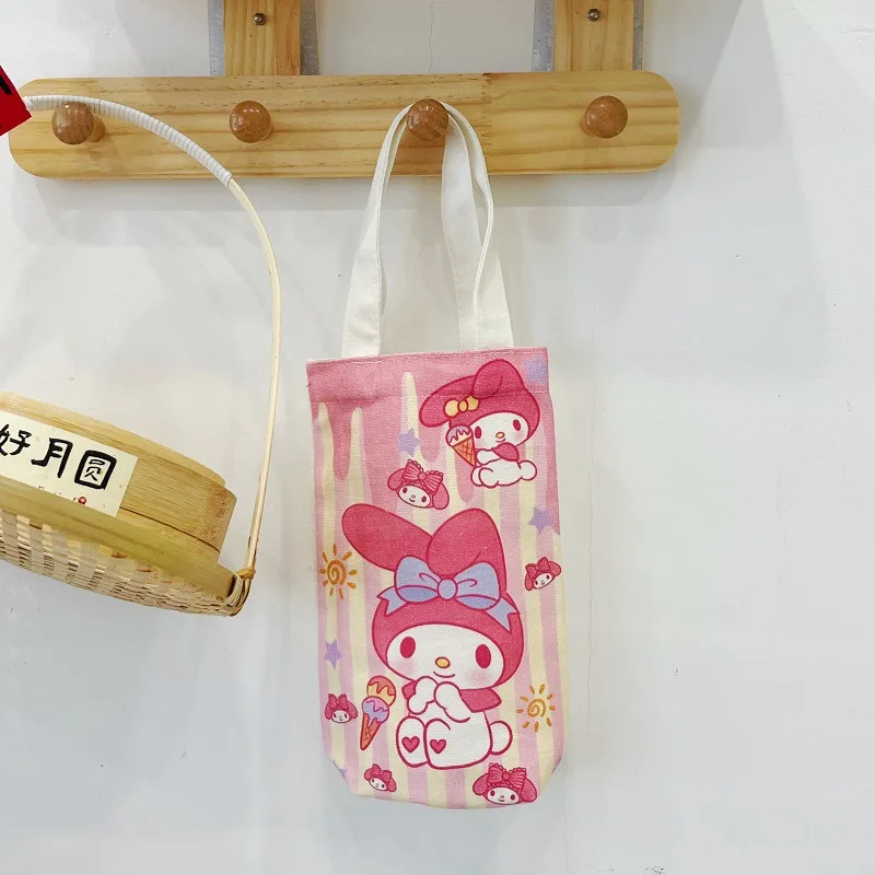 Kawaii Sanrio Cinnamoroll Water Bottle Bag Cute Anime Figure Kuromi Pochacco Canvas Mug Bags Insulated Cup Bag Girls Gift