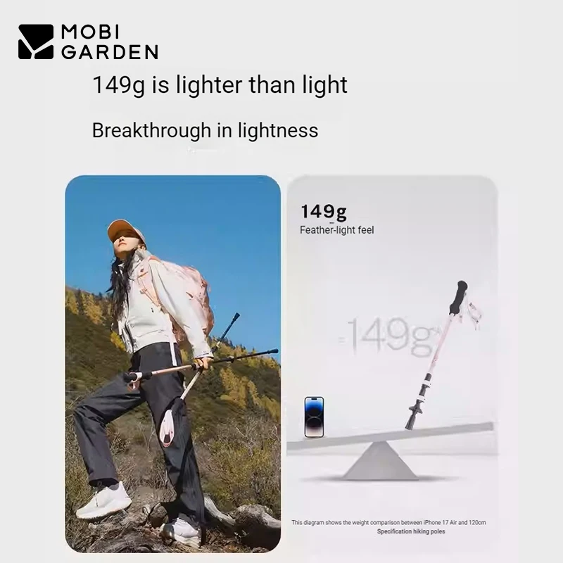 

Легкие портативные телескопические треккинговые палки MOBI GARDEN из углеродного волокна 3K, 120 см/135 см, 3 секции