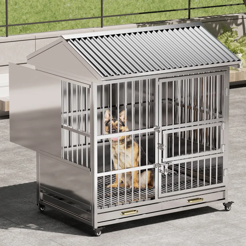 

Premium Classic Stainless Steel Large Outdoor Dog Cage with Box Easy Assembly for Garden Use