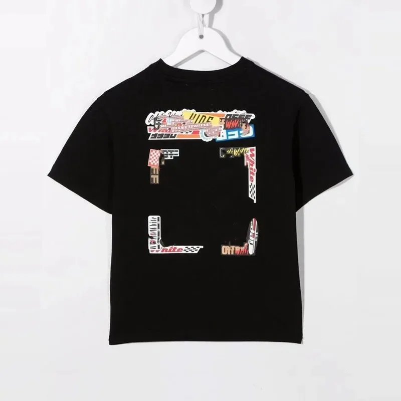 Summer Children's Short Sleeve Tops Kids T-shirts Boys Irregular White Arrow Ofs Black Girls Summer Offs tshirts Toddlers Tees