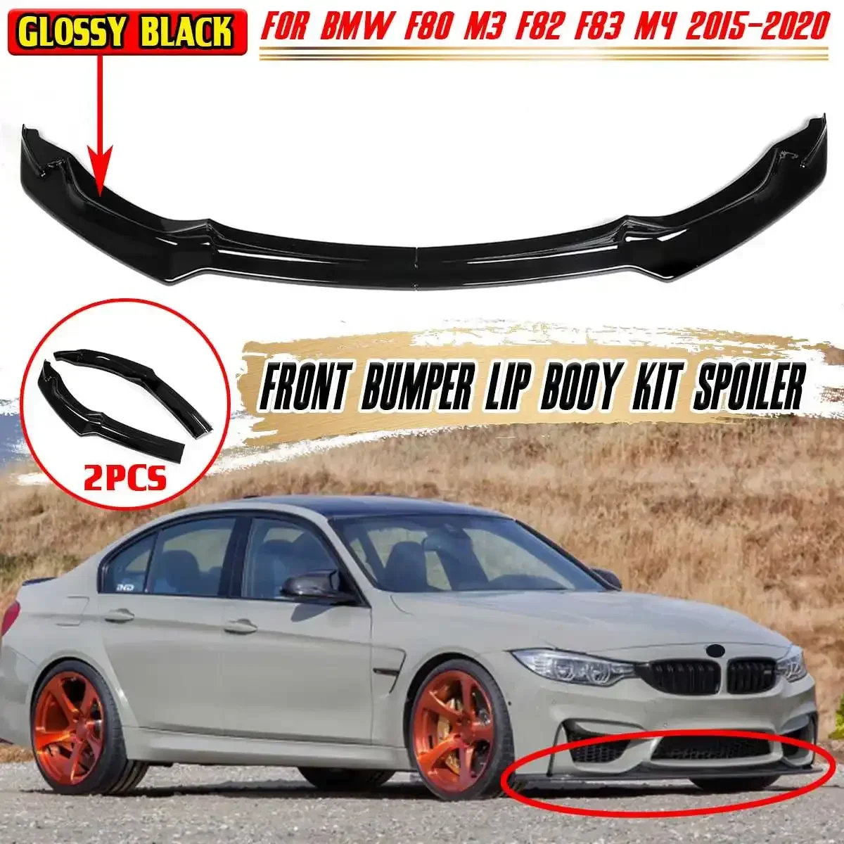 

2pcs Car Front Bumper Lip Chin Bumper Splitter For BMW F80 M3 F82 F83 M4 2015-2020 Bumper Lip Deflector Spoiler Lips Body Kit