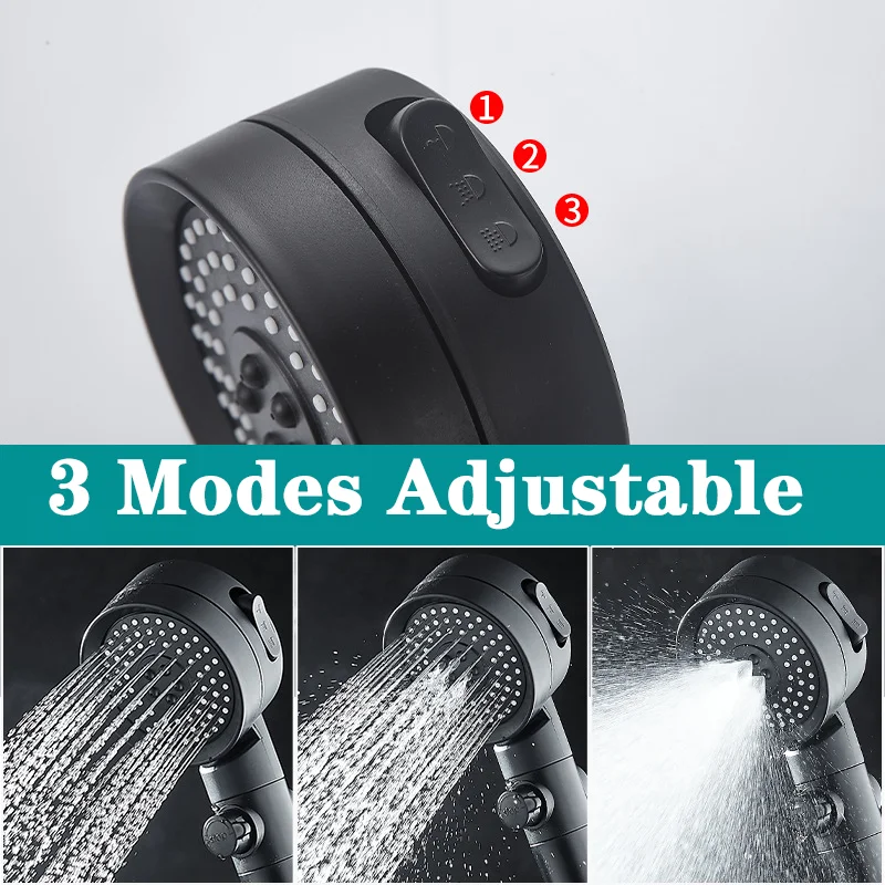 Massage Spa Pressurized Shower Head 3 Modes High Pressure Filter Rainfall Shower Large Flow Spray Nozzle Bathroom Accessories