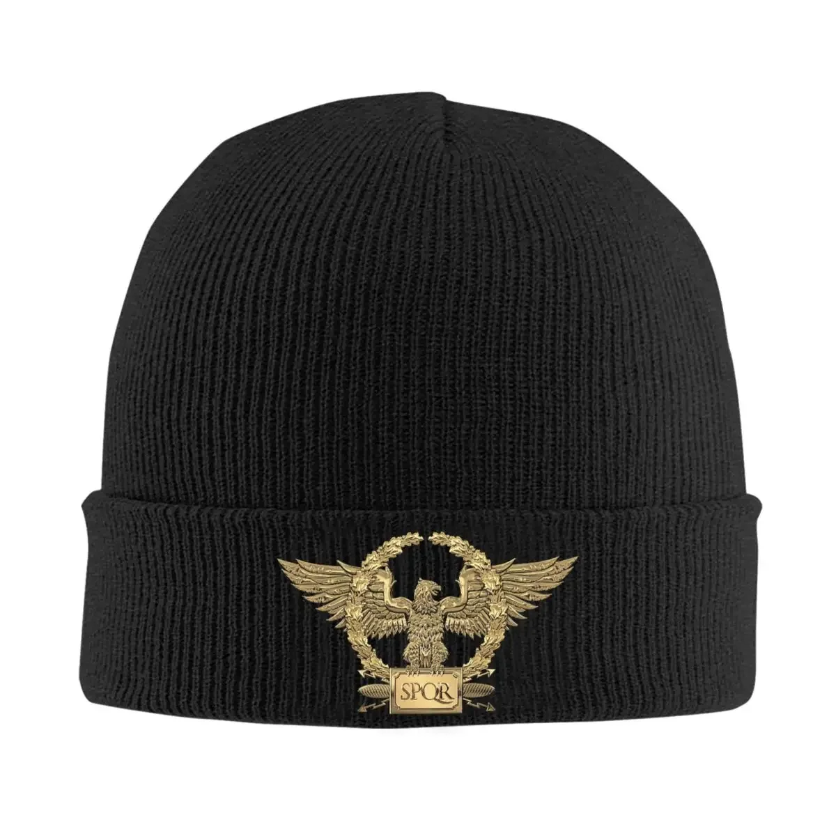 Custom Gold SPQR Roman Imperial Eagle Skullies Beanies Caps Unisex Winter Warm Knitted Hat Women Men Street Adult Bonnet Hats