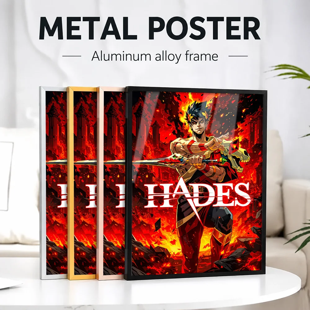 Hades Game Character Framed Metal Poster Personalized Photo Mystical Adventure Style Wall Art For Home Office Fantasy Fan Gift
