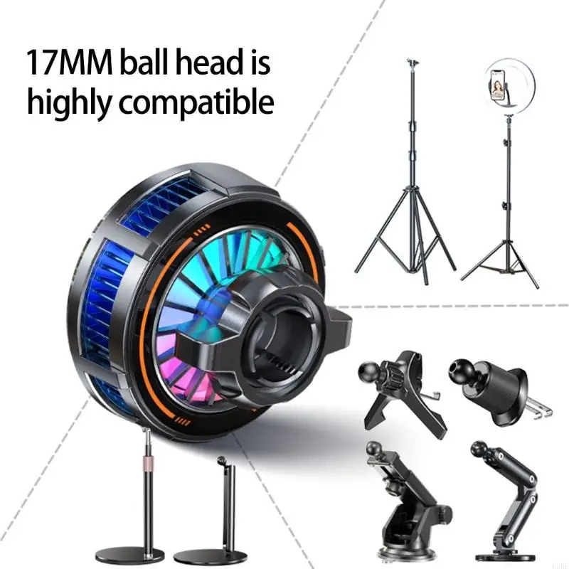 Phone Coolers with 3 Speed Type Lights 17mm Ball Head Universal Mount for Car Dashboards Phone Stands Use K1KF