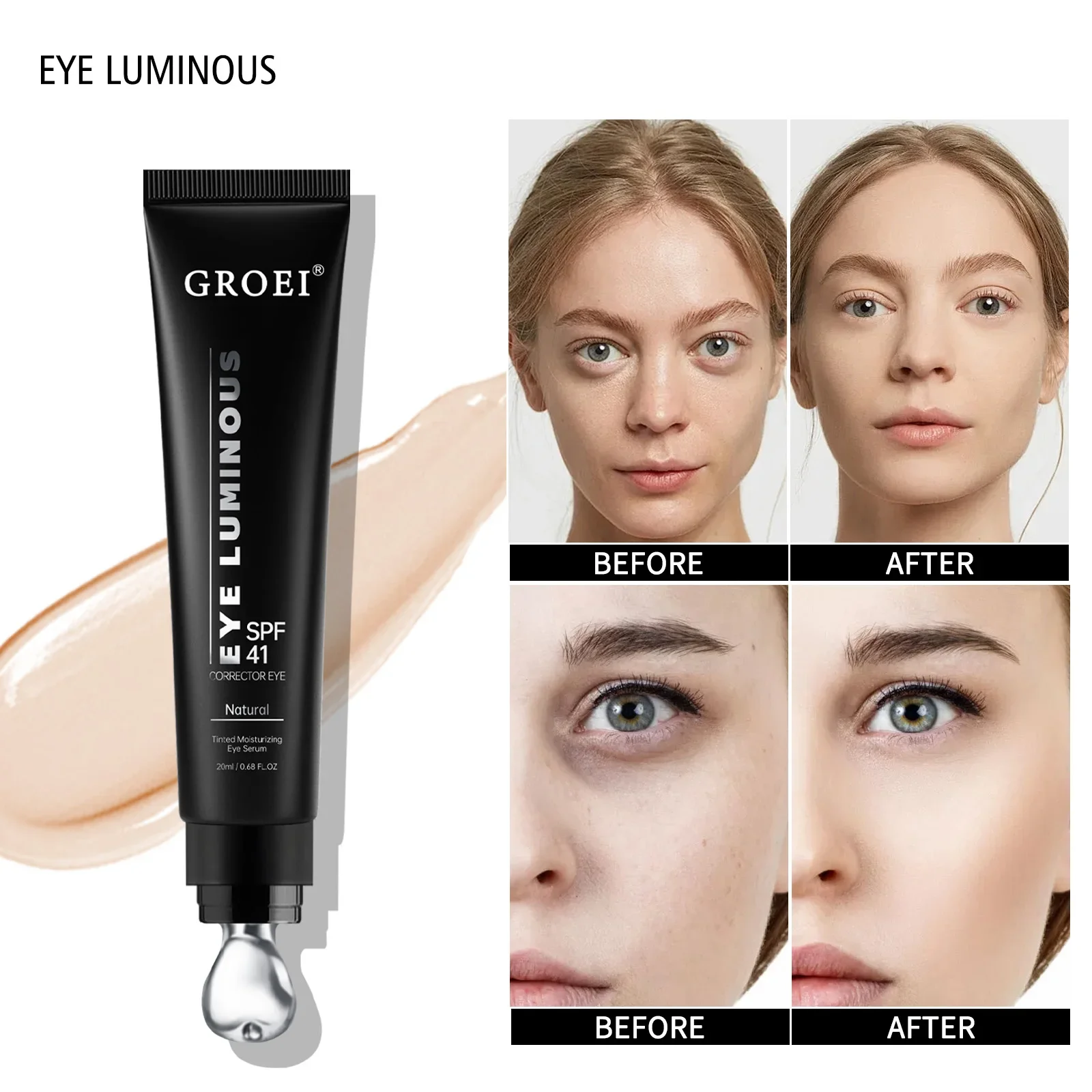 Eye Brightening Concealer Cream Spf 41 Full Coverage,Waterproof Long Lasting,Correcting Eye Concealer for a Perfect Look Makeup