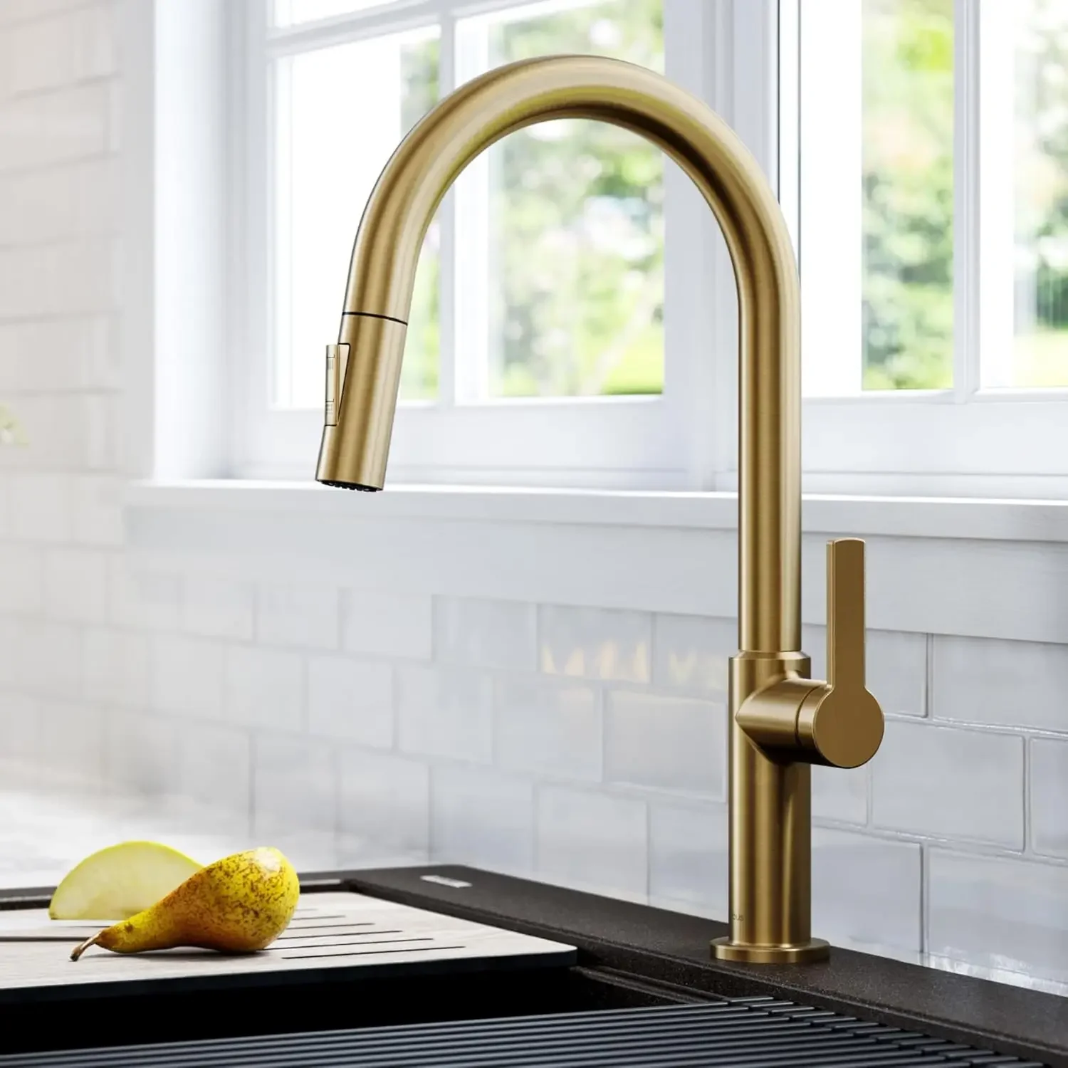 KPF-2820BB Oletto Single Handle Pull-Down Kitchen Faucet, 17 Inch, Brushed Brass