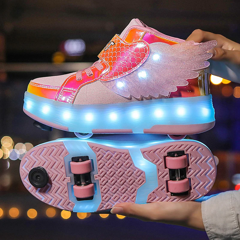 Children Sneakers Kid Sport Gym Footwear Roller Skates 4 Wheels USB Charge Illuminated Shoes Boys Girls Casual Skateboard Shoes
