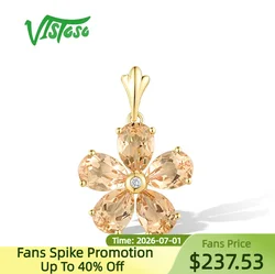 VISTOSO Real 14K 585 Yellow Gold Pendant For Women Sparkling Diamond Fantastic Citrine Simple Daily Wear Elegant Fine Jewelry