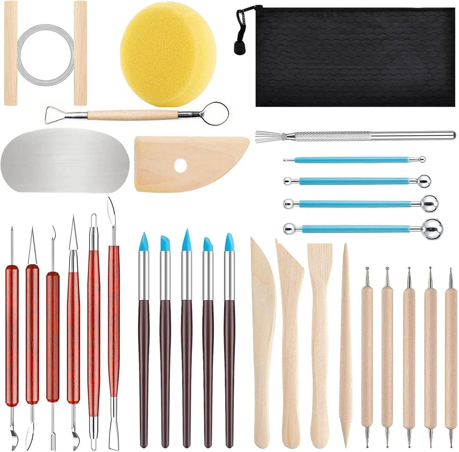 31Pcs/set Art Ceramics Making Sculpting Pottery Tools Practical Wood Knife Scraper Cutters for Polymer Clay Modeling Craft Tools
