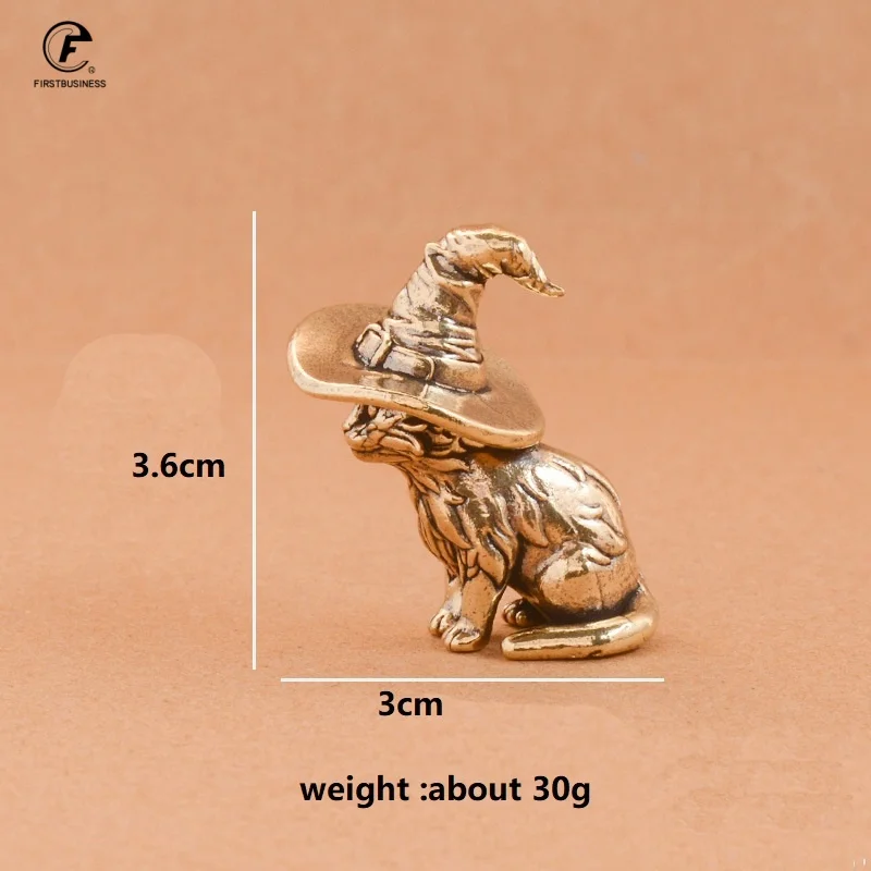 Solid Brass Cute Magic Cat Small Statue Desktop Ornaments Vintage Animal Figurines Model Lucky Home Decorations Crafts Accessory
