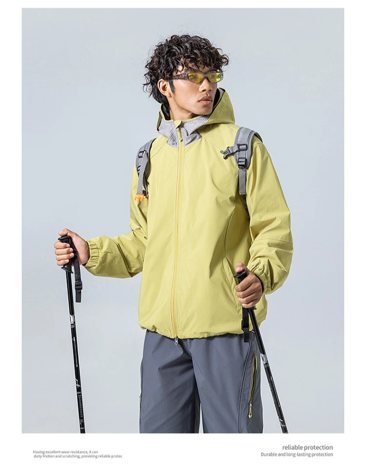 Unisex Wasserdichte Kapuzenjacke – Atmungsaktiv & Winddicht, Urban-Light Outdoor-Design mit Verstellbarem Saum für Wandern und Trekking – Detail 11