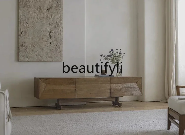 E182 Japanese-style wabi-sandy wind TV cabinet B & B hotel designer old wood retro living room Japanese-style solid wood furnitu