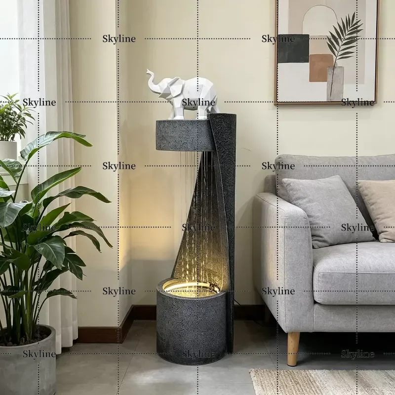 for Flowing Water Ornament Indoor Living Room Club Fountain Decoration with Floor Light Luxury Resin Circulating Water