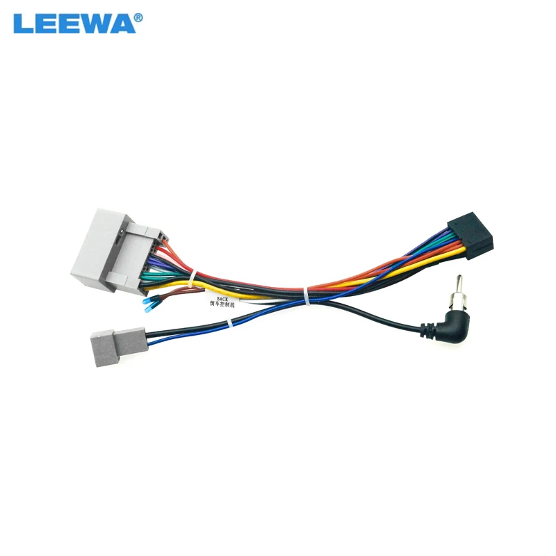 LEEWA Car Stereo Media Player Navi Wire Harness with SWC For Honda Fit City Greiz (14-17) Audio Power Cable Adapter