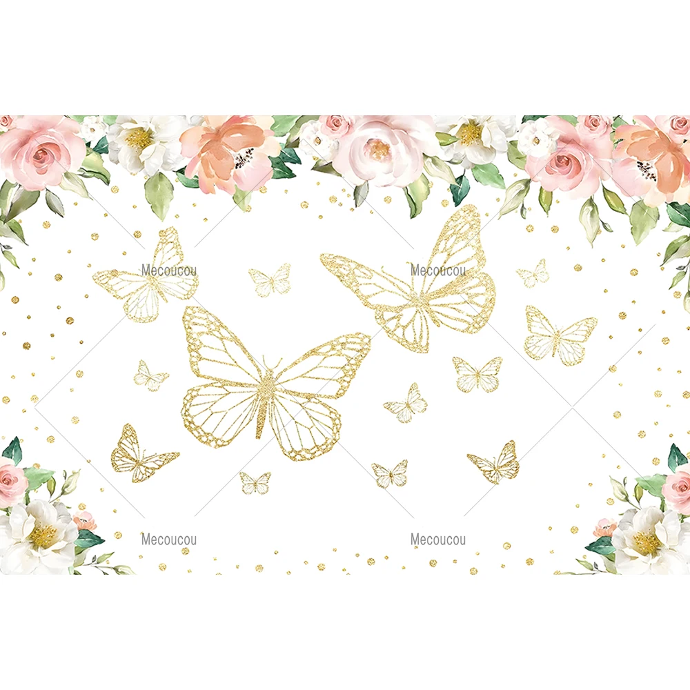 Flowers Butterfly Children Birthday Party Photographic Backdrop Custom Baby Shower Pink Decoration Background Photo Studio Props