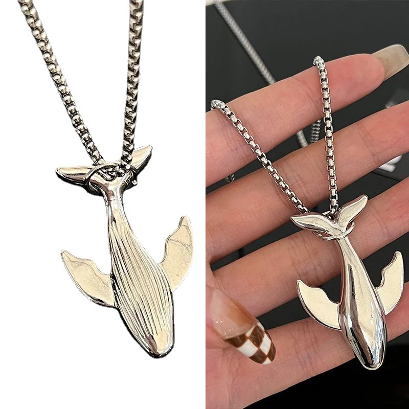 1Pcs Whale Necklace Men's Trendy Cool Sweater Chain Fashion Simple Women's Pendant Small Whale Necklace Outdoor Party Gifts