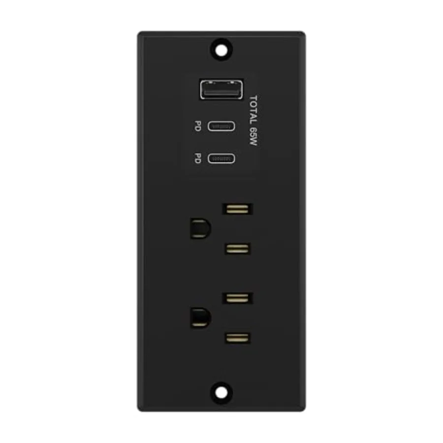 

Rectangle Desktop Power Grommet with -C PD60W and -A Combined Output 12A AC Outlets Auto-Slide Cover 6.5ft Cord Desk Charging S