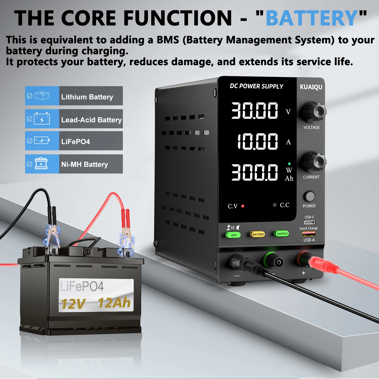 KUAIQU DC Power Supply, Rechargeable Battery Charger, 24v power supply, 48v power supply, Add a BMS To The Rechargeable Battery