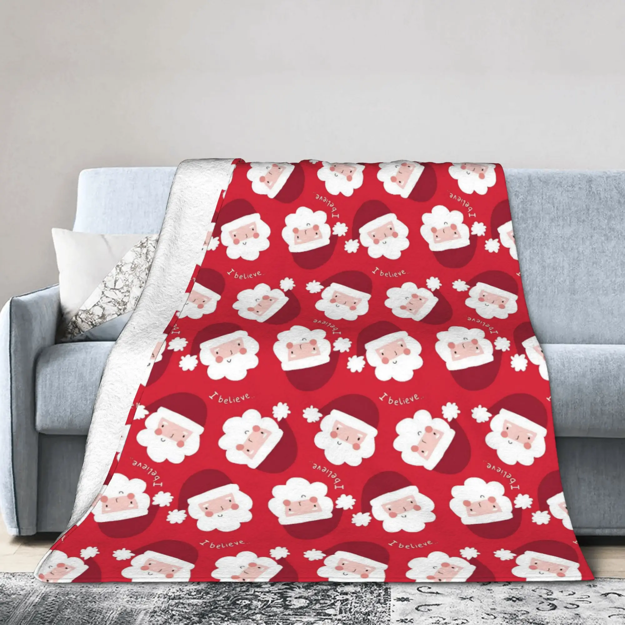 Cute Christmas Santa Claus New Year Blankets Coral Fleece Plush Decoration Ultra-Soft Throw Blankets for Bed Office Bedspreads